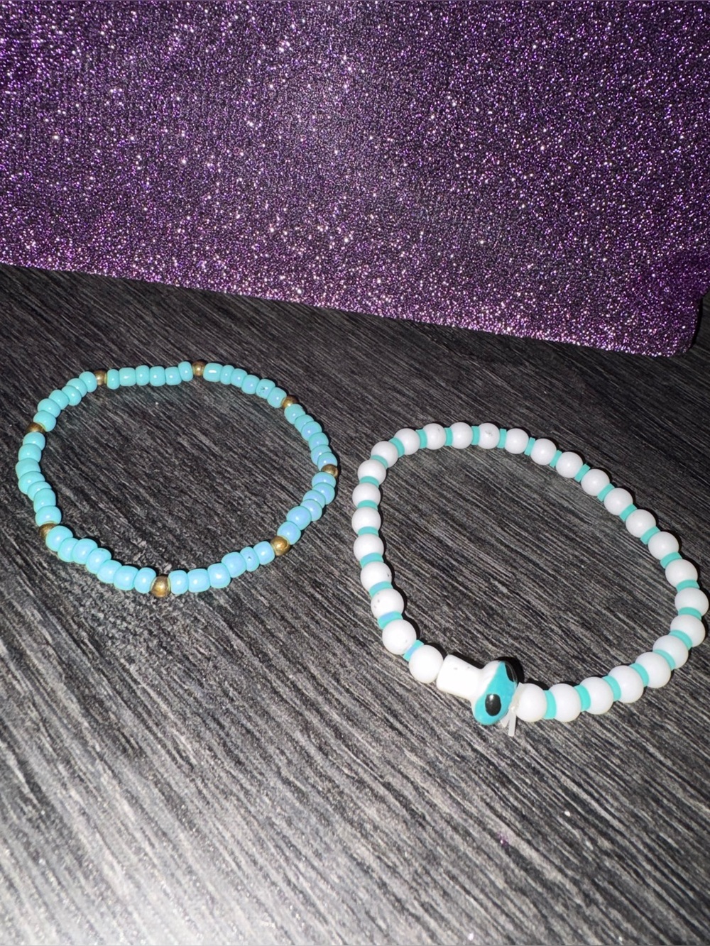 Kids Aqua Beaded Bracelet Set - Turquoise & White